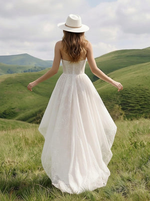 Laces High Low Strapless Long Wedding Dresses