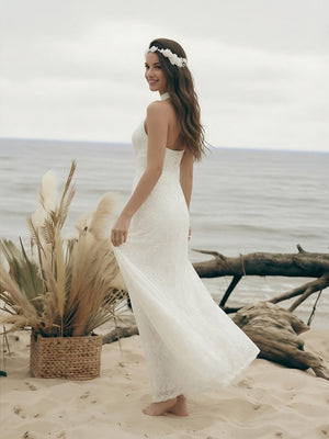 Laces Mermaid Halter Long Wedding Dresses