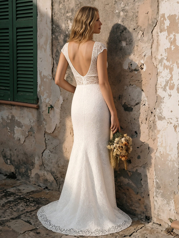 Laces Bodycon V Neck Long Wedding Dresses