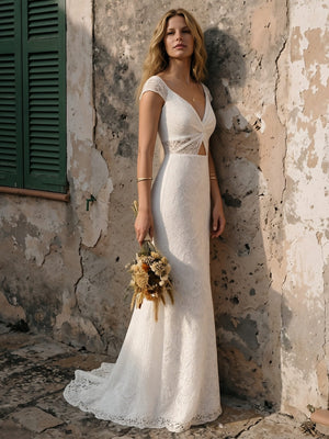 Laces Bodycon V Neck Long Wedding Dresses