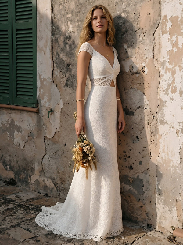 Laces Bodycon V Neck Long Wedding Dresses