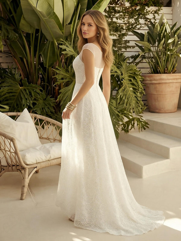 Laces Mermaid Scoop Neck Long Wedding Dresses