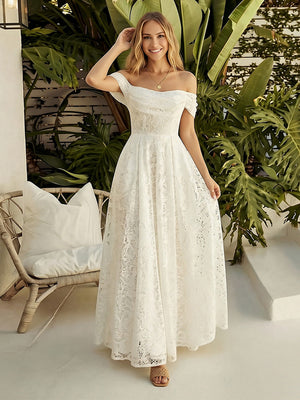 Laces A Line Off the Shoulder Long Wedding Dresses