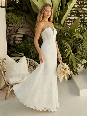 Laces Mermaid Strapless Long Wedding Dresses