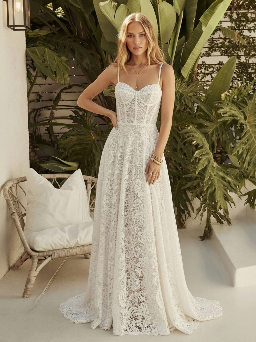 Laces A Line Spaghetti Straps Long Wedding Dresses