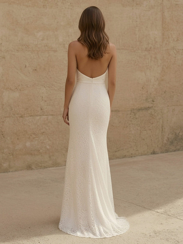Laces Mermaid Halter Long Wedding Dresses