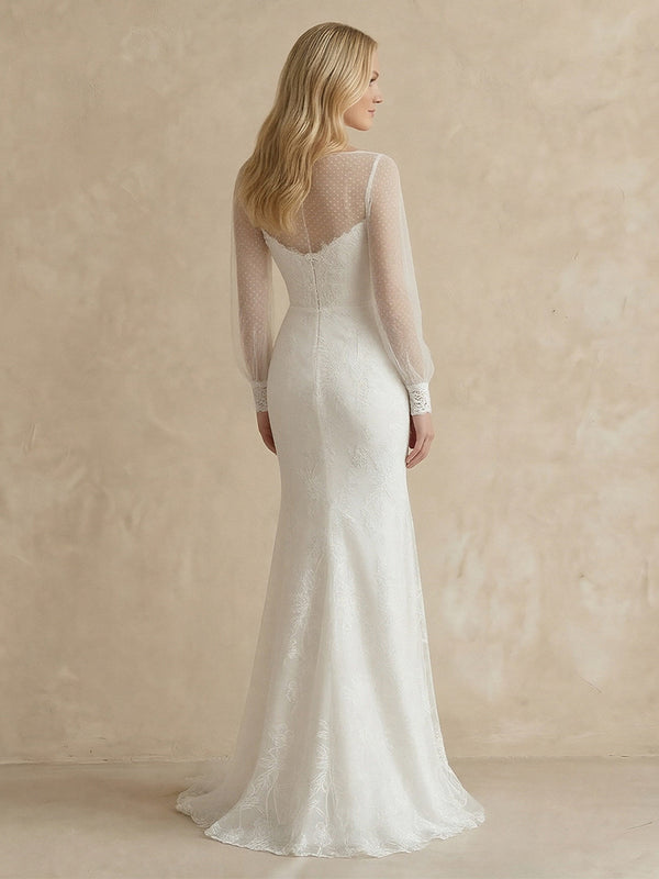 Laces Mermaid Scoop Neck Long Wedding Dresses