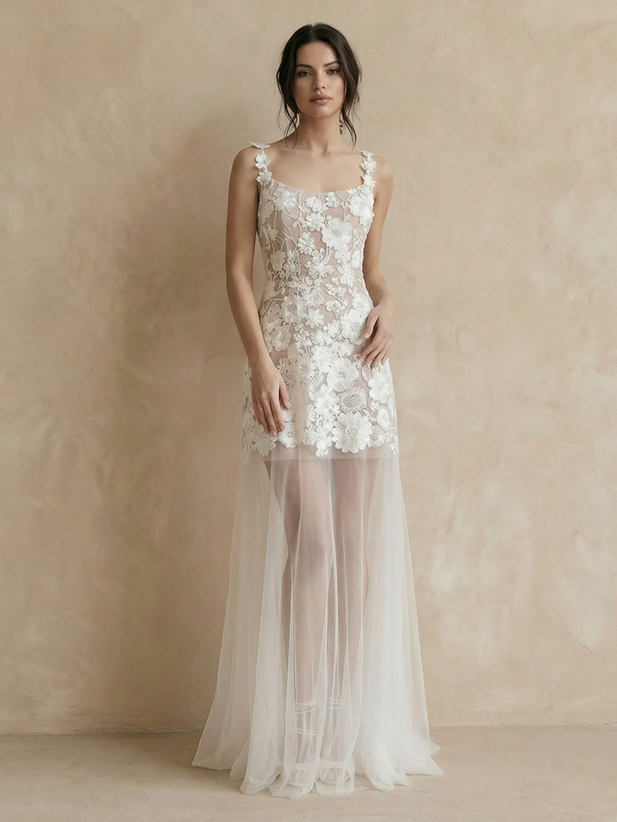 Laces A Line Spaghetti Straps Long Wedding Dresses