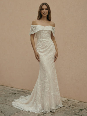 Laces Mermaid Off the Shoulder Long Wedding Dresses