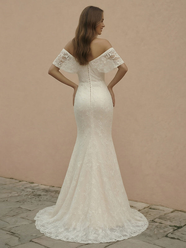 Laces Mermaid Off the Shoulder Long Wedding Dresses