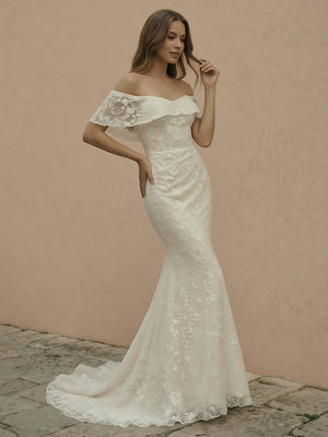 Laces Mermaid Off the Shoulder Long Wedding Dresses