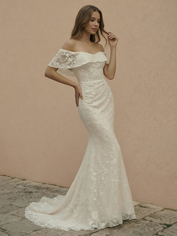 Laces Mermaid Off the Shoulder Long Wedding Dresses
