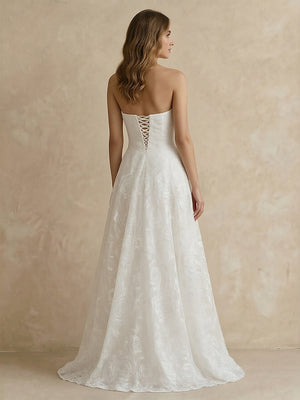 Laces A Line Strapless Long Wedding Dresses
