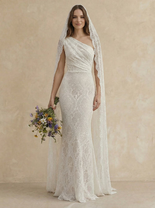 Laces Mermaid One Shoulder Long Wedding Dresses