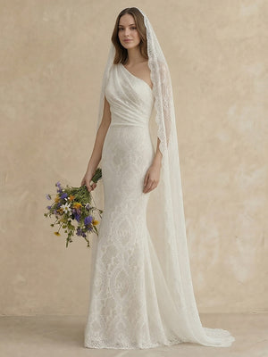 Laces Mermaid One Shoulder Long Wedding Dresses