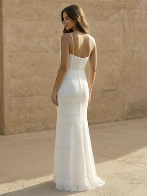 Laces Mermaid Spaghetti Straps Long Wedding Dresses