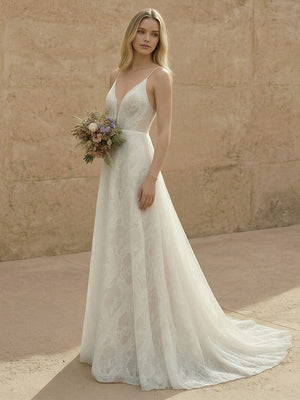 Laces A Line Spaghetti Straps Long Wedding Dresses