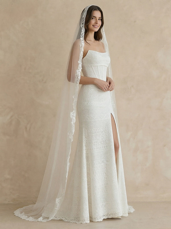 Laces Mermaid Strapless Long Wedding Dresses
