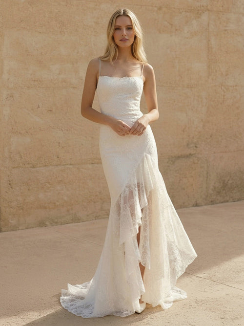 Laces Mermaid Spaghetti Straps Long Wedding Dresses