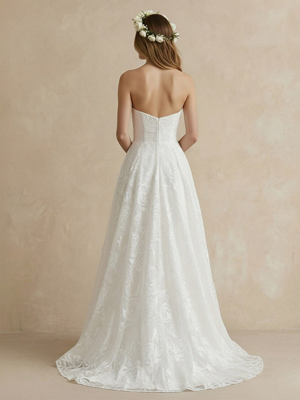 Laces A Line Sweetheart Long Wedding Dresses