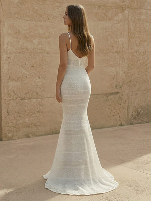 Laces Mermaid Spaghetti Straps Long Wedding Dresses