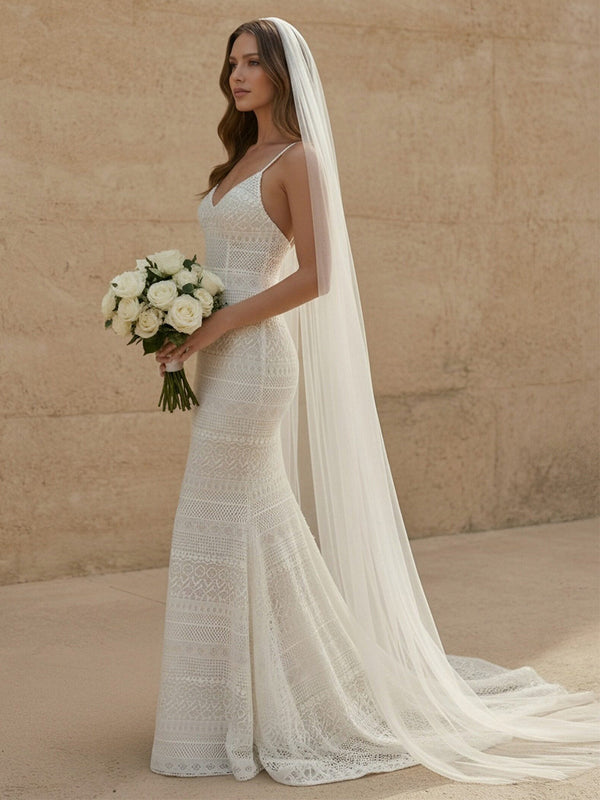 Laces Mermaid Spaghetti Straps Long Wedding Dresses