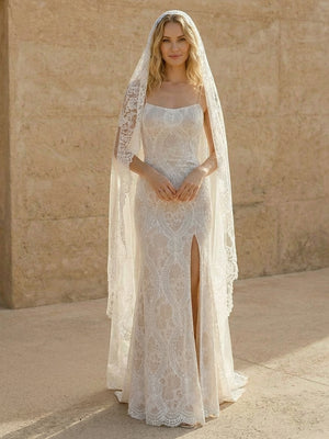Laces Mermaid Spaghetti Straps Long Wedding Dresses