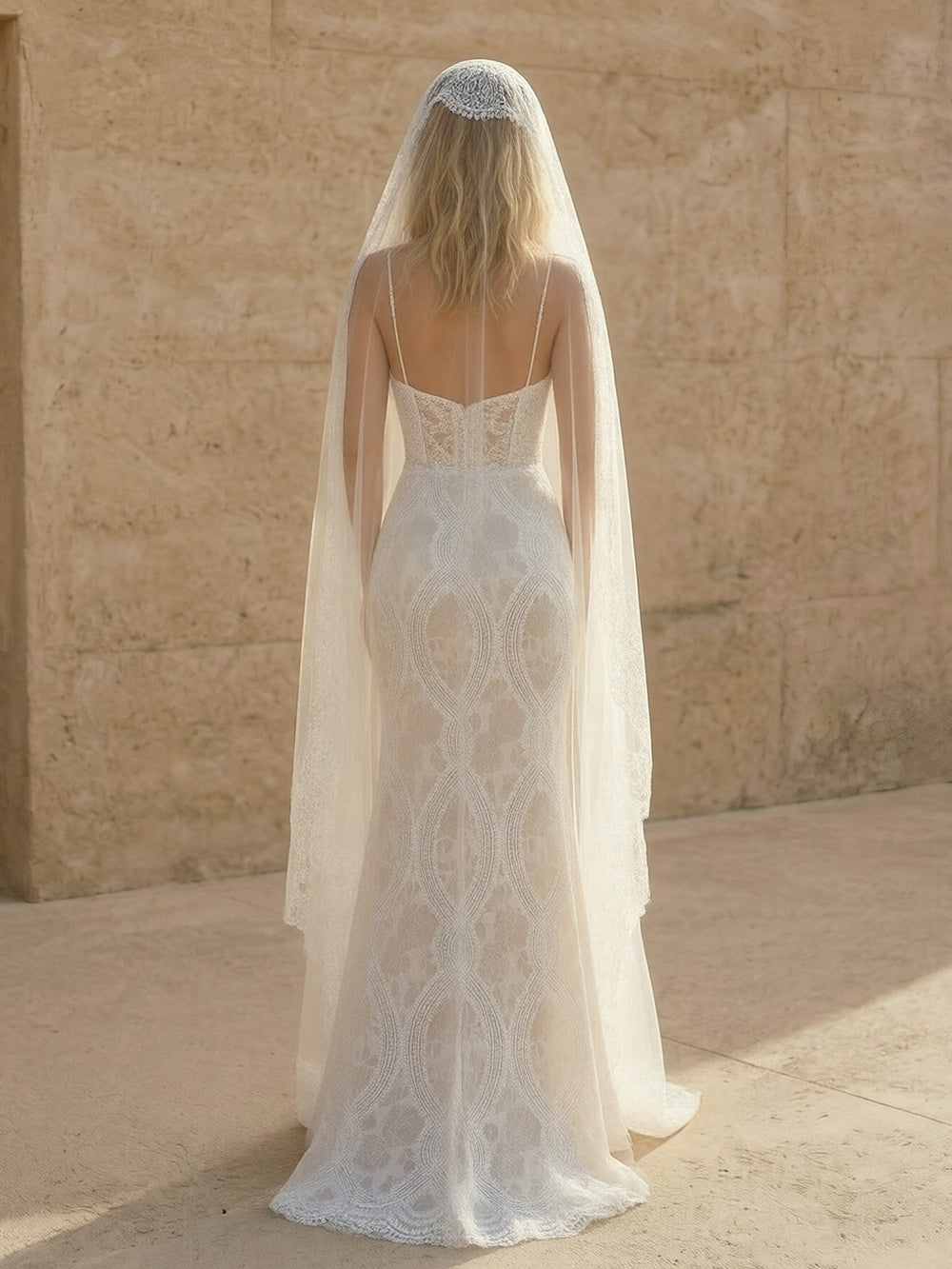 Laces Mermaid Spaghetti Straps Long Wedding Dresses