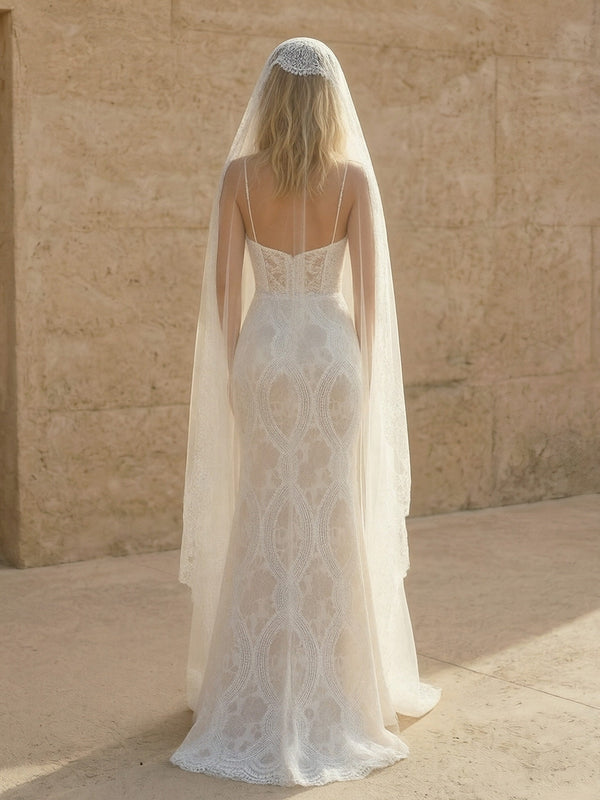 Laces Mermaid Spaghetti Straps Long Wedding Dresses