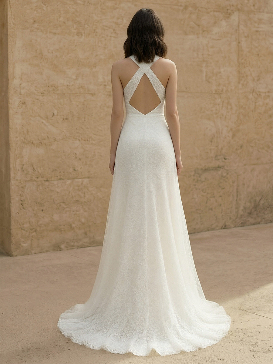 Laces Mermaid Criss Cross Long Wedding Dresses