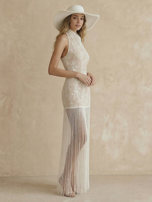 Laces Mermaid Halter Long Wedding Dresses