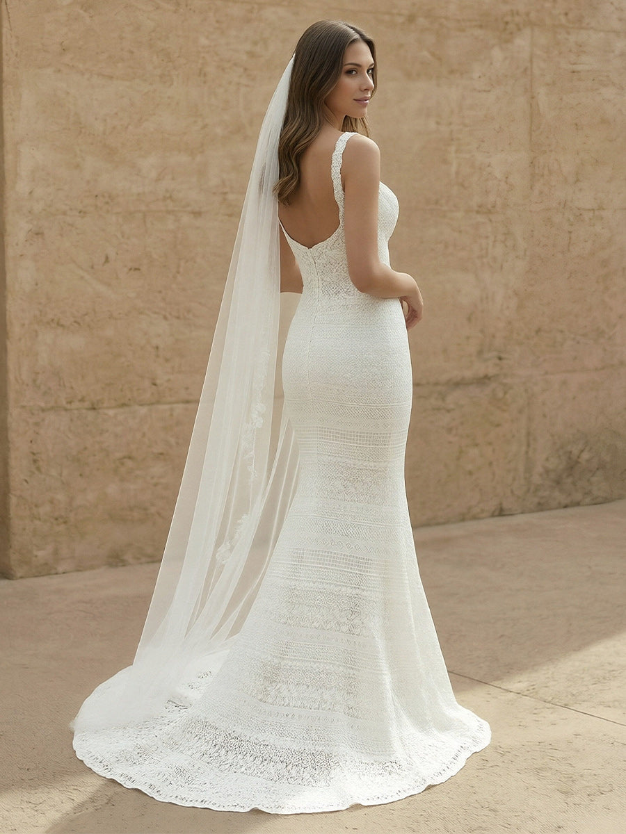 Laces Mermaid Spaghetti Straps Long Wedding Dresses