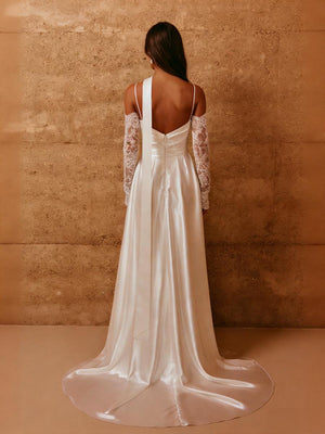 Spaghetti Straps Satin Wedding Dresses with Scarf