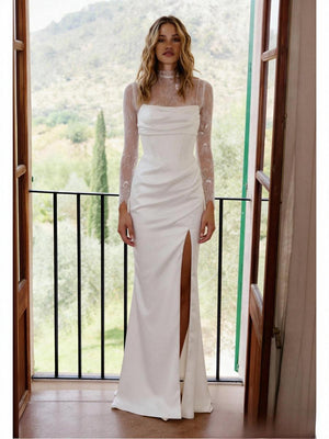 Spaghetti Straps Satin Wedding Dresses Lace Appliques