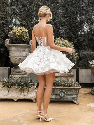 Spaghetti Straps Short Wedding Dresses Lace Appliques