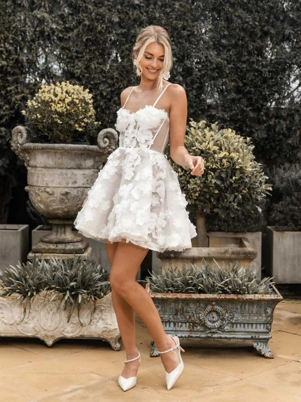 Spaghetti Straps Short Wedding Dresses Lace Appliques
