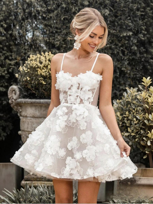 Spaghetti Straps Short Wedding Dresses Lace Appliques