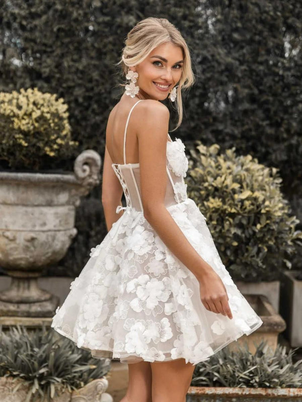 Spaghetti Straps Short Wedding Dresses Lace Appliques