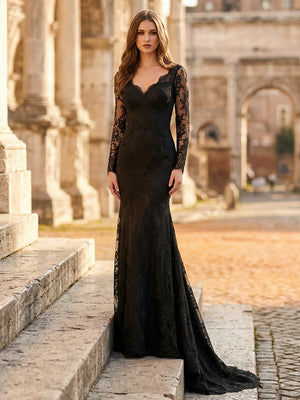 Laces Mermaid V Neck Long Wedding Dresses