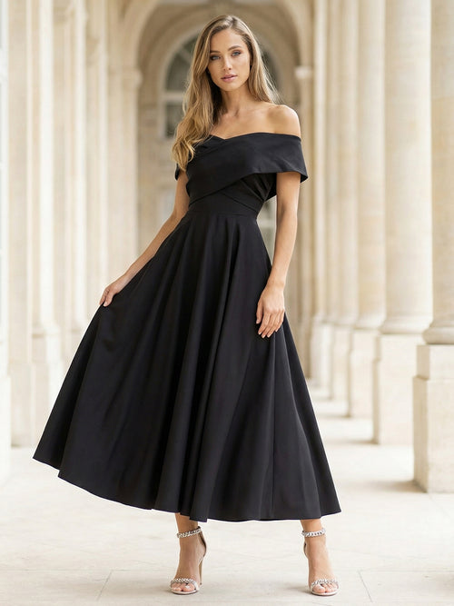 Satin A Line Off the Shoulder Short Wedding Dresses