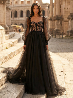 Tulle A Line Sweetheart Long Wedding Dresses