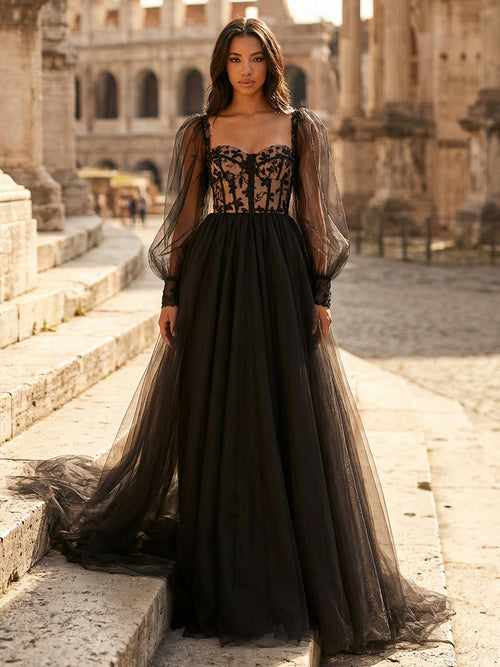 Tulle A Line Sweetheart Long Wedding Dresses