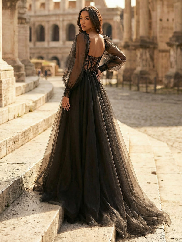 Tulle A Line Sweetheart Long Wedding Dresses