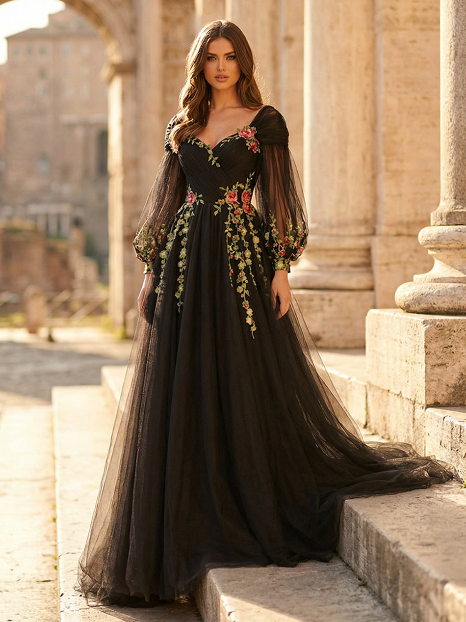 Laces A Line V Neck Long Wedding Dresses