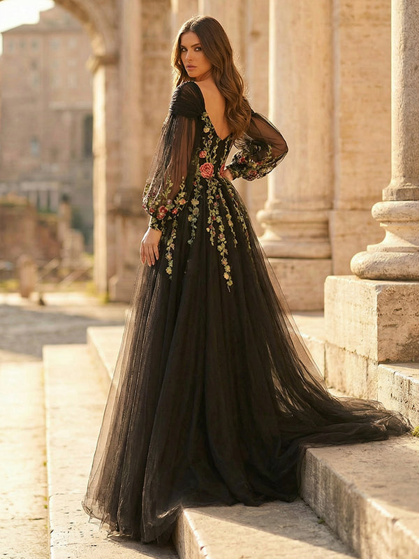 Laces A Line V Neck Long Wedding Dresses