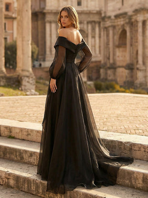 Tulle A Line Off the Shoulder Long Wedding Dresses