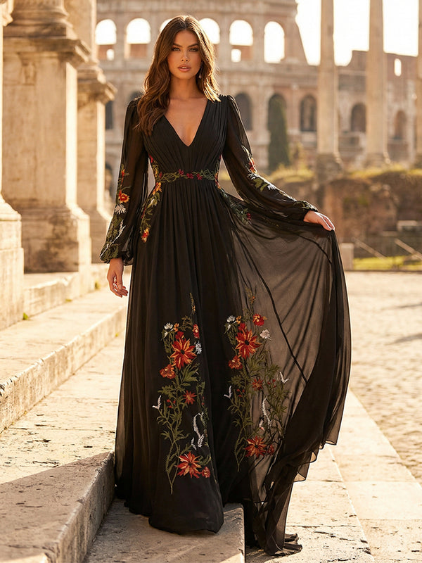 Laces A Line V Neck Long Wedding Dresses