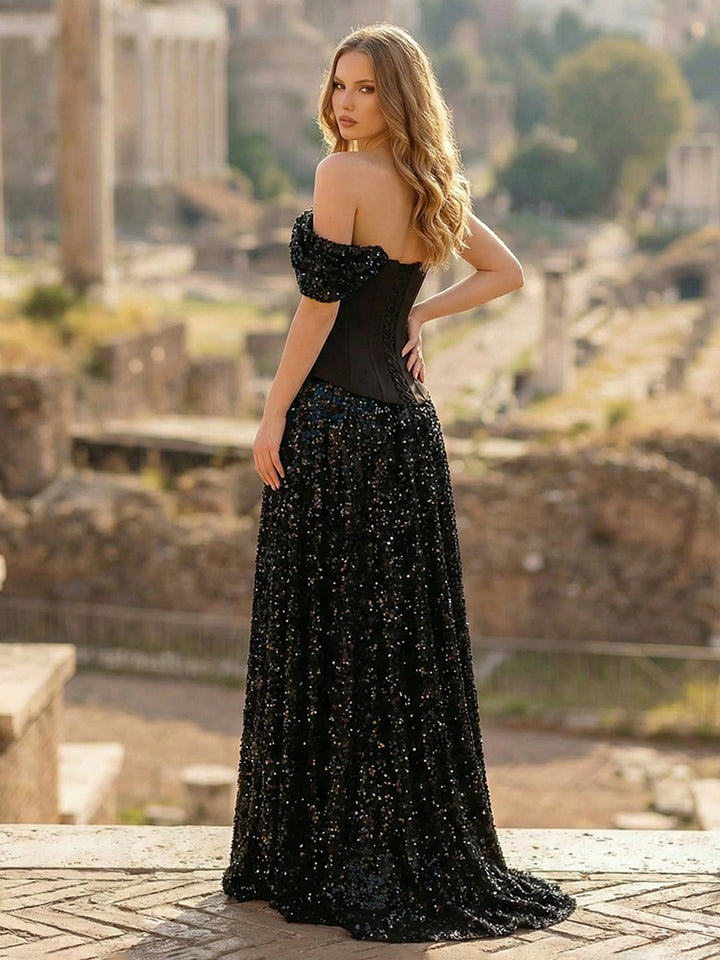 Sequin A Line One Shoulder Long Wedding Dresses