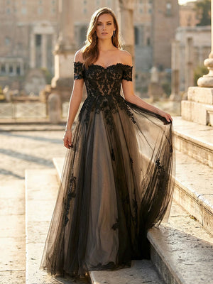 Laces A Line Off the Shoulder Long Wedding Dresses