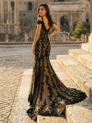 Laces Mermaid V Neck Long Wedding Dresses